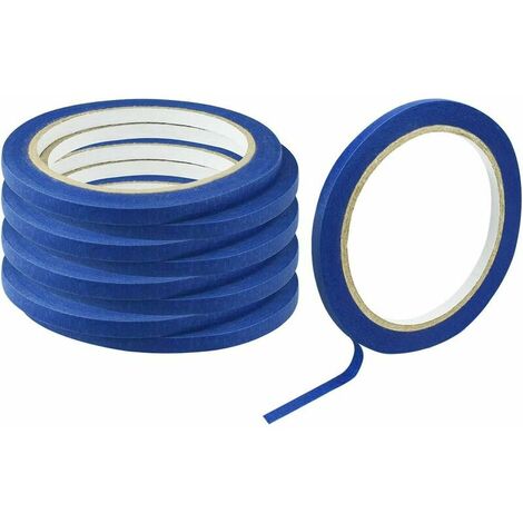 9 Rouleaux de Ruban de Masquage 6MM x 20M Bande Scotch de Protectionen en Papier Crépon Adhésif Fine Résistance à Haute et Basse Température pour Peinture Carrosserie Mur Verre Bois - Bleu
