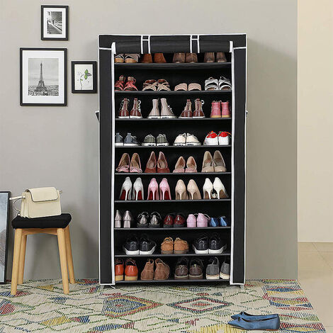 9 shelves Armoire,Meuble à Chaussures avec Housse en Toile Haloyo®, 88 x 28 x 160cm,noir