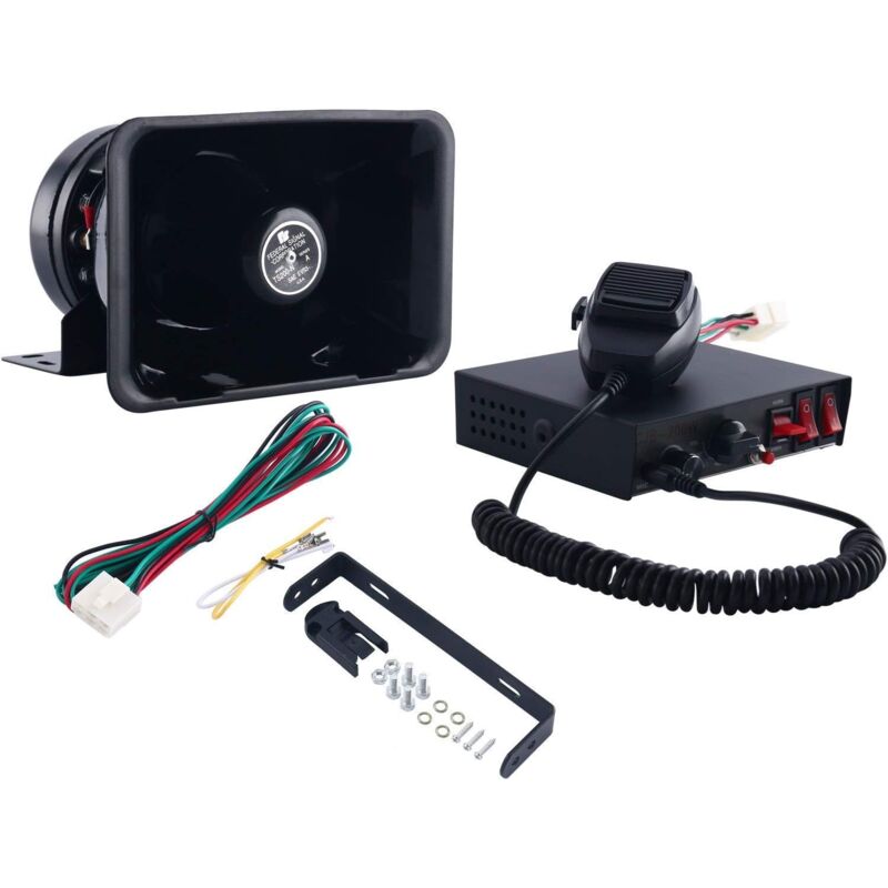 9 Sons Sirene Voiture, 12V 200W Sirène Police, PA Système Mégaphone Police, Klaxon Sirène Haut Parleur Puissant avec Microphone pour Police Pompier