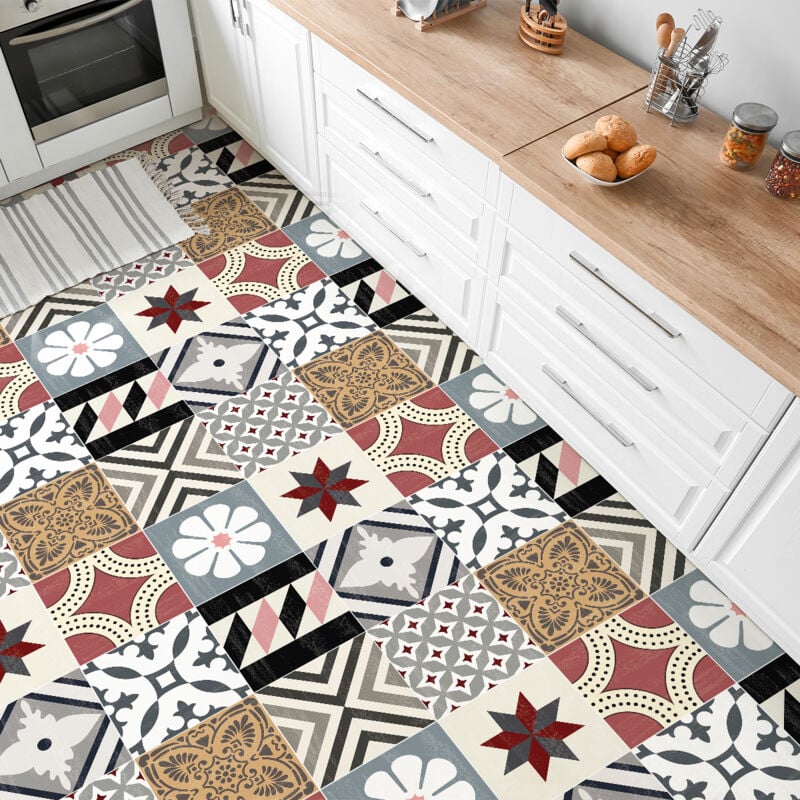 Stickers Sol Anti-dérapant avec Protection - carreaux de ciment avellino - 90x90cm-9stickers30x30cm