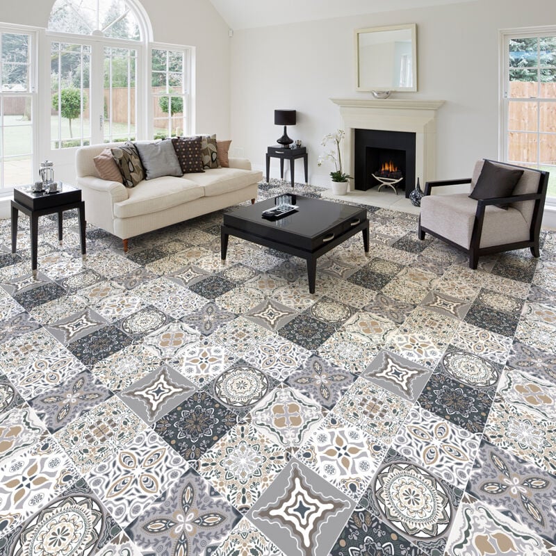 Stickers Sol Anti-dérapant avec Protection - carreaux de ciment dattilo - 120x120cm-9stickers40x40cm