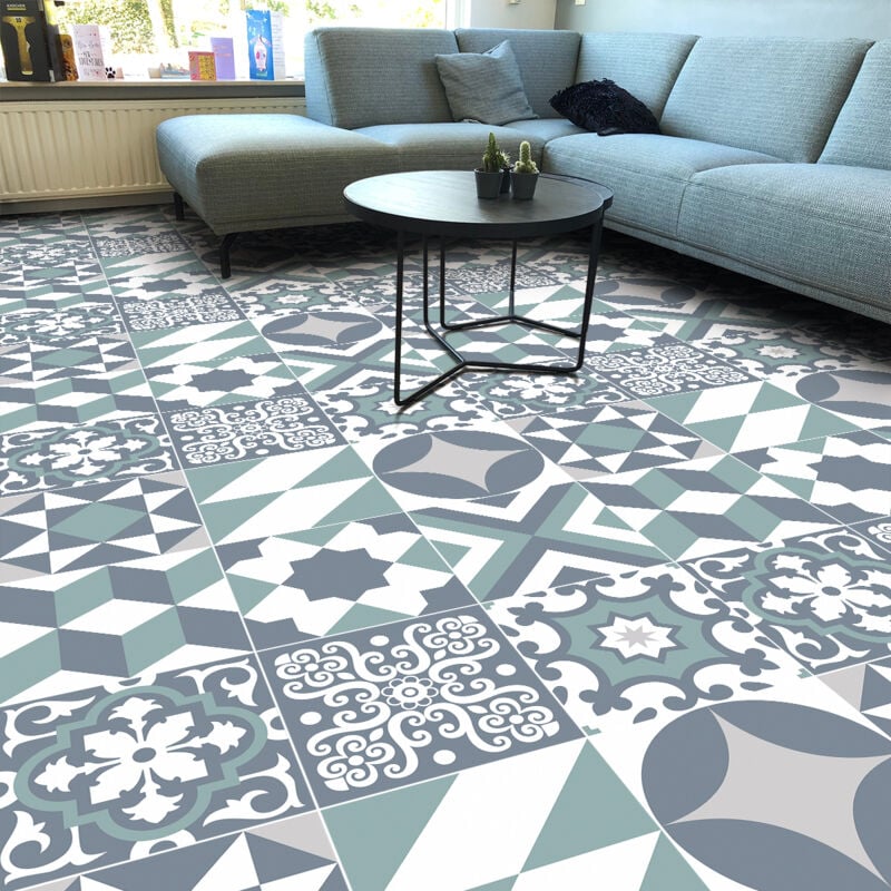 Stickers Sol Anti-dérapant avec Protection - carreaux de ciment lauriano - 90x90cm-9stickers30x30cm