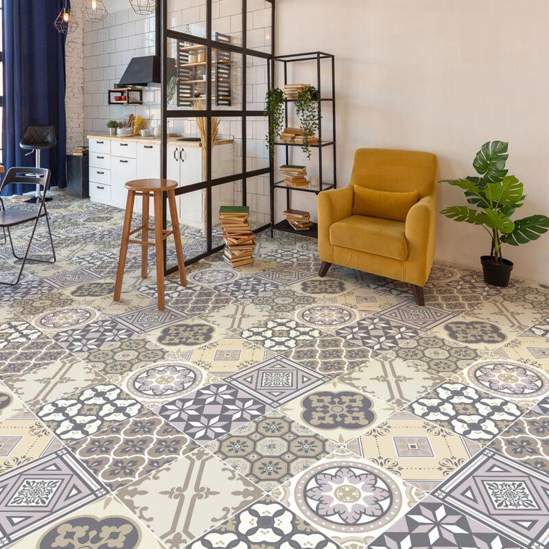 Stickers Sol Anti-dérapant avec Protection - carreaux de ciment mariano - 90x90cm-9stickers30x30cm