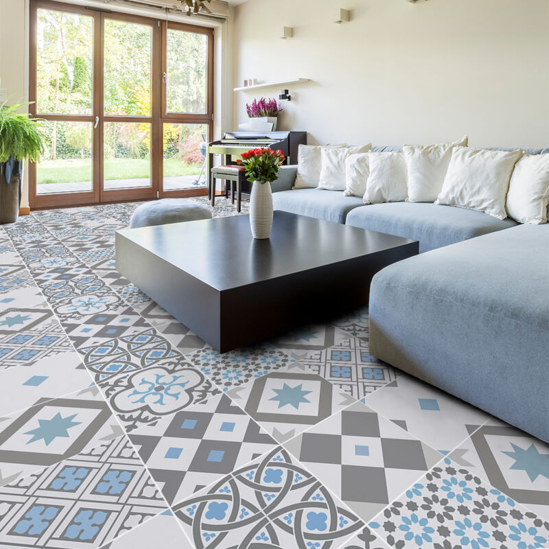 Stickers Sol Anti-dérapant avec Protection - carreaux de ciment passerano - 120x120cm-9stickers40x40cm