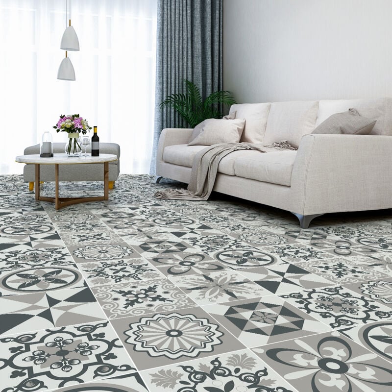 Stickers Sol Anti-dérapant avec Protection - carreaux de ciment saint marin - 90x90cm-9stickers30x30cm