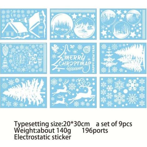 9 Stickers Noel Fenetre Réutilisable, Decoration Noel Electrostatique PVC , Flocon de Neige Intérieur Deco Noel pour Porte Vitrine Verre