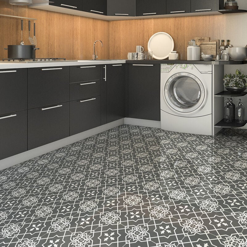 9 stickers sol carreaux de ciment luiz anti-dérapant Stickers Adhésifs Sol résistant à l'eau - 9stickers30x30cm