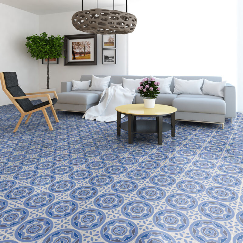 9 stickers sol carreaux de ciment ornella anti-dérapant Stickers Adhésifs Sol résistant à l'eau - 9stickers20x20cm