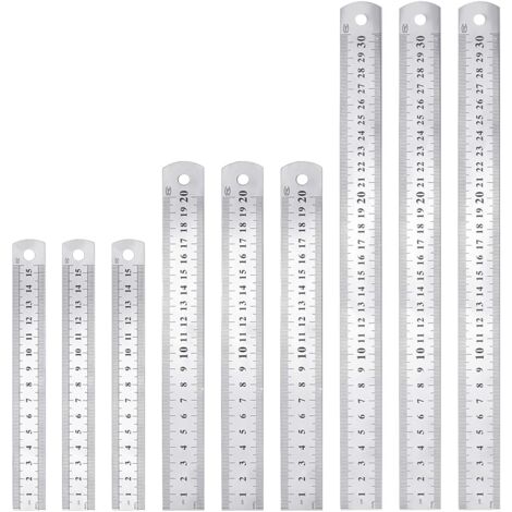 9 Stück Edelstahl-Lineal, 15 cm, 20 cm, 30 cm, Metalllineal, Größe doppelseitig, langlebig, rostfrei, Zimmermannslineal für Studenten, Ingenieure, Architekten, Lehrer, Designer, Büro