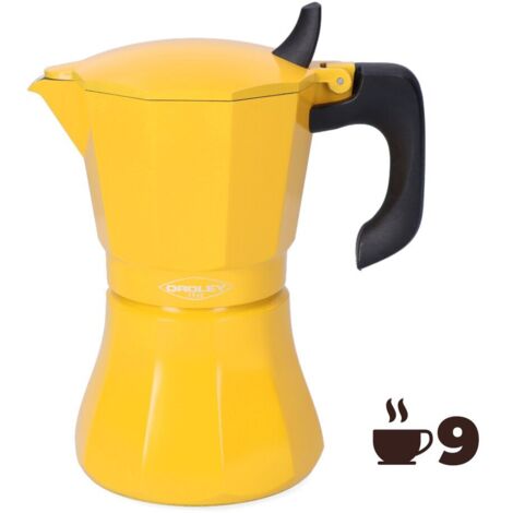 9-Tassen-Kaffeemaschine aus Aluminium, Mod. Petra Oroley, Senffarbe