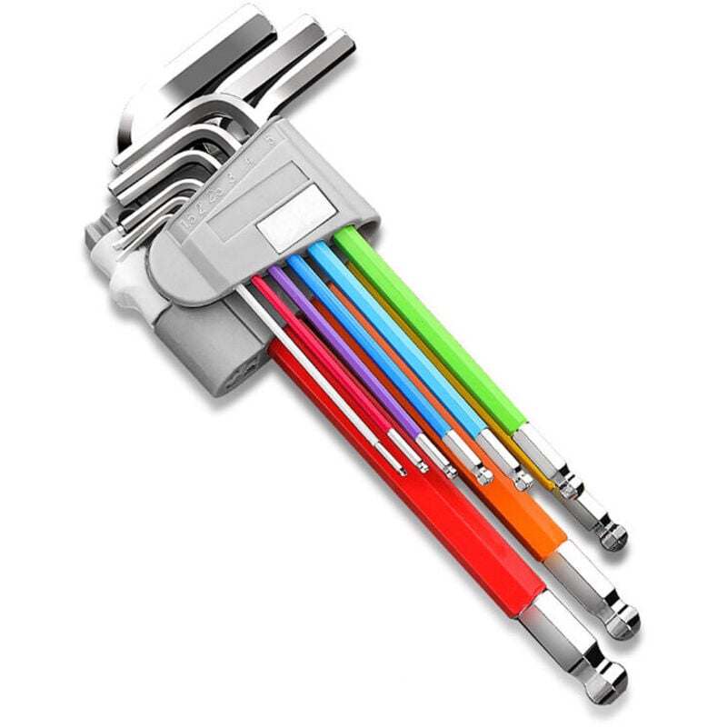 Image of 9-teiliger Inbusschlüsselsatz, Blumenschraubendreher (farbiger, länglicher Kugelkopf)