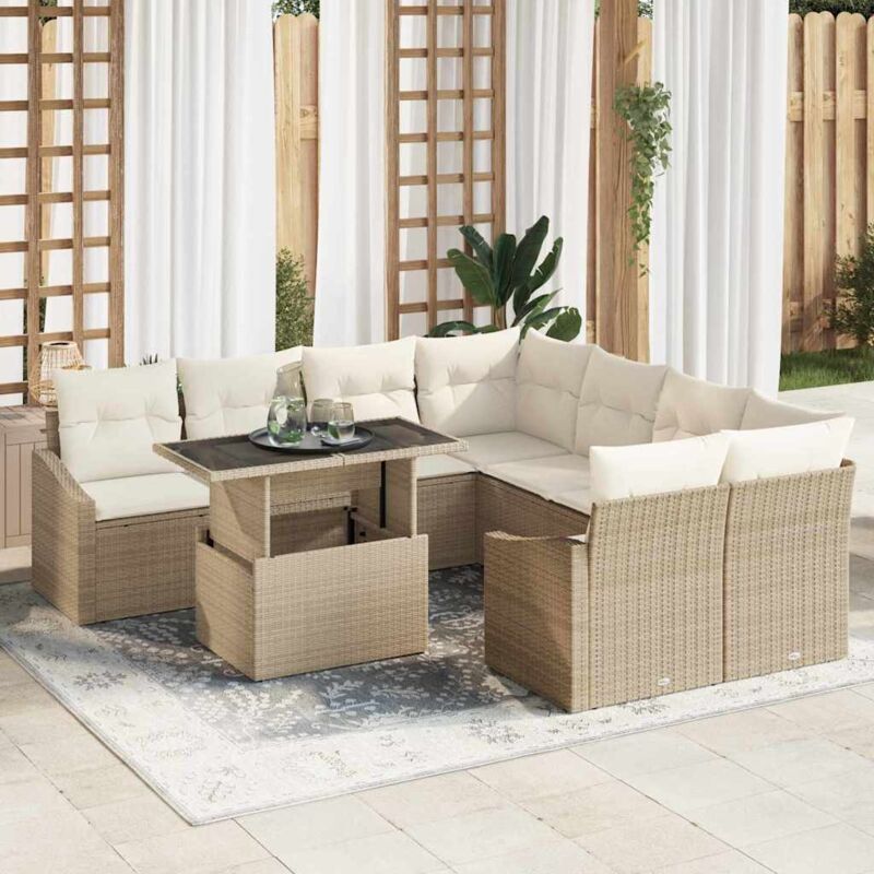 Garten-sofa-set 9 Pcs Beige Und Creme 100 X 55 X 73 Cm Vidaxl
