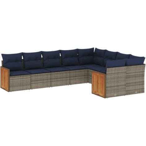 9-teiliges Gartensofa-Set mit Kissen, grau, Polyrattan vidaXL