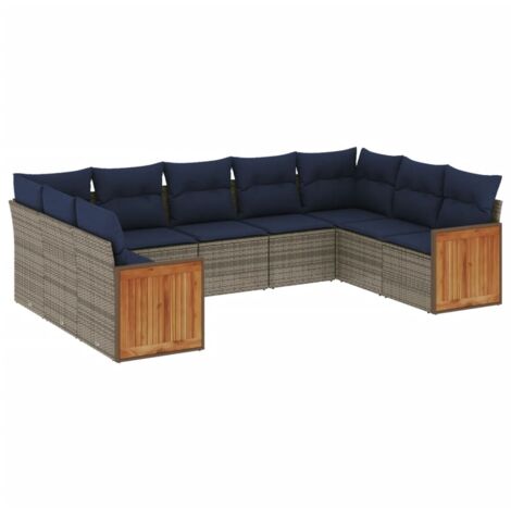 9-teiliges Gartensofa-Set mit Kissen, grau, Polyrattan vidaXL