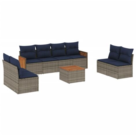 9-teiliges Gartensofa-Set mit Kissen, grau, Polyrattan vidaXL