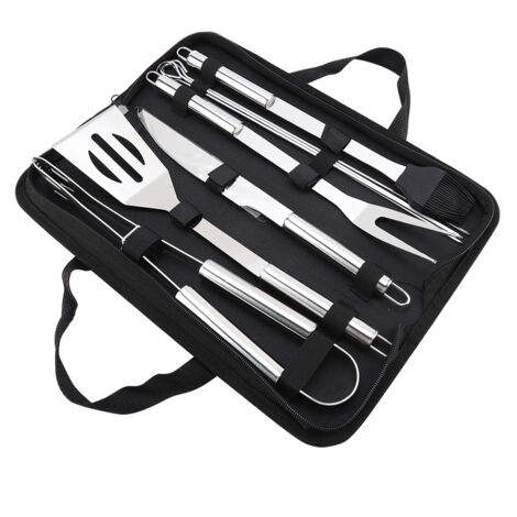 9-teiliges Grillbesteck-Set aus Edelstahl mit Oxford-Tragetasche