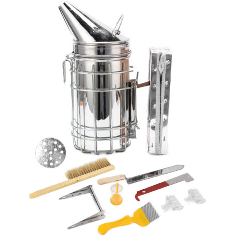 9-teiliges Imker-Set inklusive Smoker, Bienenbürste, gelbem Nadelschaber, gezahnter Klinge und Königinnenklammern