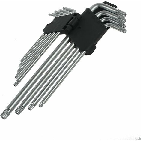 9-teiliges Inbusschlüssel-Set Sternsechskant (metrisch/Torx), langer Armschlüssel mit CRV-Griff, Torx-Offset-Schraubendreher-Set, T10, T15, T20, T25, T27, T30, T40, T45, T50 (85 mm–225 mm), 13Thirteen