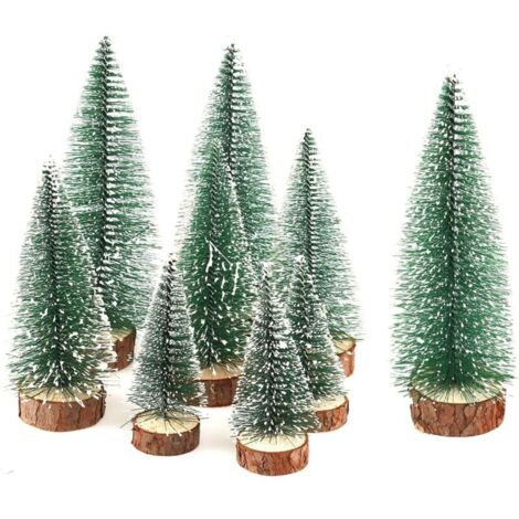 9-teiliges Miniatur-Weihnachtsbaum-Set, künstliche Weihnachtsbäume, Mini-Sisal-Weihnachtsbäume mit Holzsockel, für die Inneneinrichtung, Weihnachtsdekoration, Weihnachtsdorf