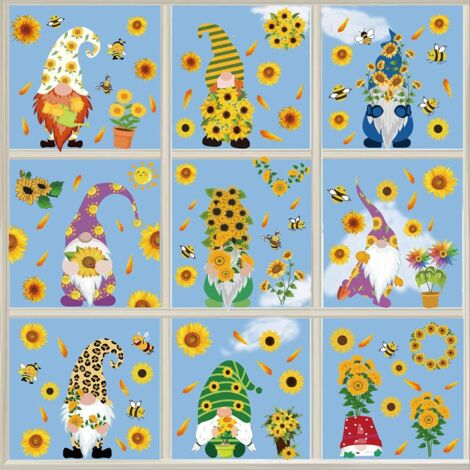 9-teiliges Set mit Sonnenblumen-Gnomen-Fensteraufklebern, Herbstaufkleber