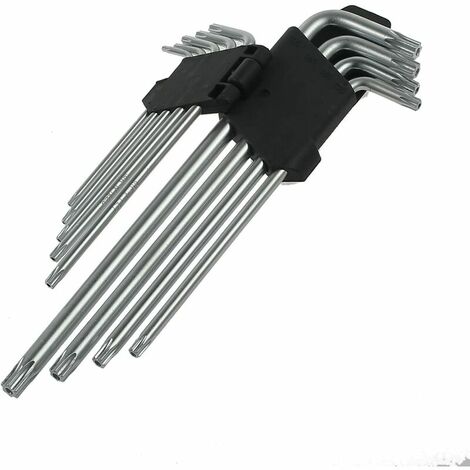 9-teiliges Torx-Inbusschlüssel-Set Sternsechskant (metrisch/Torx) langer Arm mit CRV-Griff Torx-Winkelschraubendreher-Set T10 T15 T20 T25 T27 T30 T40 T45 T50 (85 mm-225 mm) – KoleZ