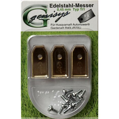 9 TITAN Ersatz Messer Klingen kompatibel für Husqvarna Automower ® / Gardena Mähroboter (0,45 mm) + Schrauben