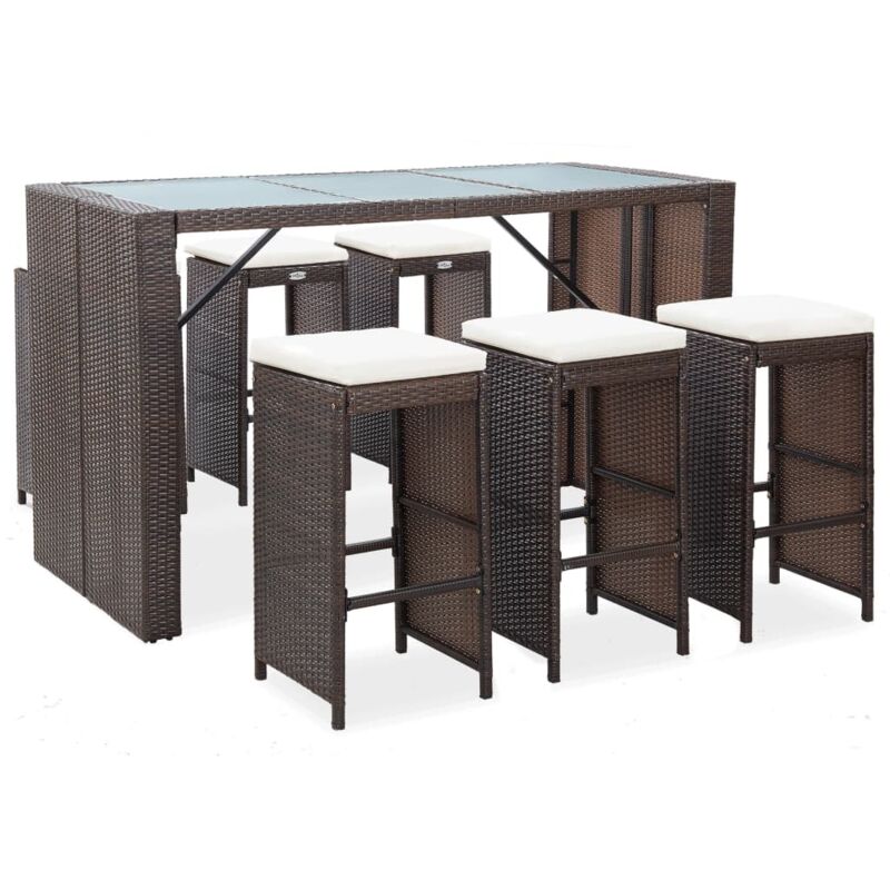 Vidaxl 7-tlg. Gartenbar-set Mit Auflagen Poly Rattan Braun