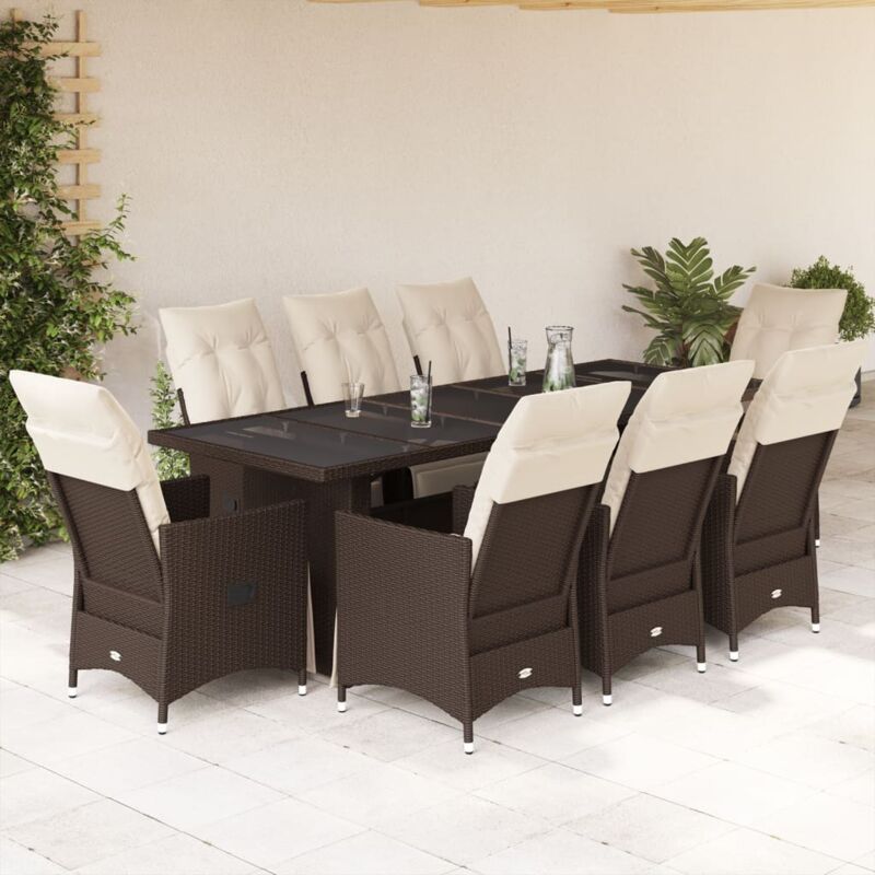 9-tlg. Garten-bistro-set Mit Kissen Braun Poly Rattan Vidaxl