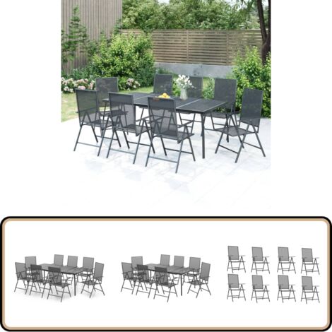 9-tlg. Garten-Essgruppe Anthrazit Stahl - Gartenmöbel - Essgruppen - Gartentisch - Gartenstühle - Stahleinrichtung