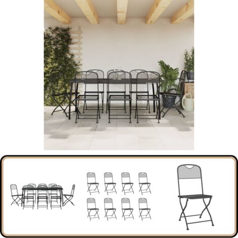 9-tlg. Garten-Essgruppe Anthrazit Streckgitter - Gartenmöbel Set - Gartentisch - Gartenstühle - Metall Gartenmöbel - Anthrazit Gartenmöbel