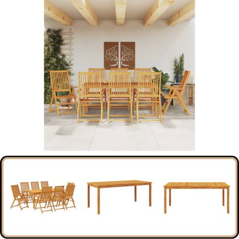 9-tlg. Garten-Essgruppe Massivholz Akazie - Gartenmöbel - Esstisch - Gartenstuhl - Akazienholz - Holztisch