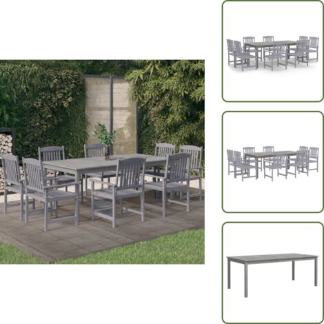 9-tlg. Garten-Essgruppe Massivholz Akazie Grau - Gartenmöbel - Essgruppe - Gartentisch - Gartenstuhl - Akazienholz