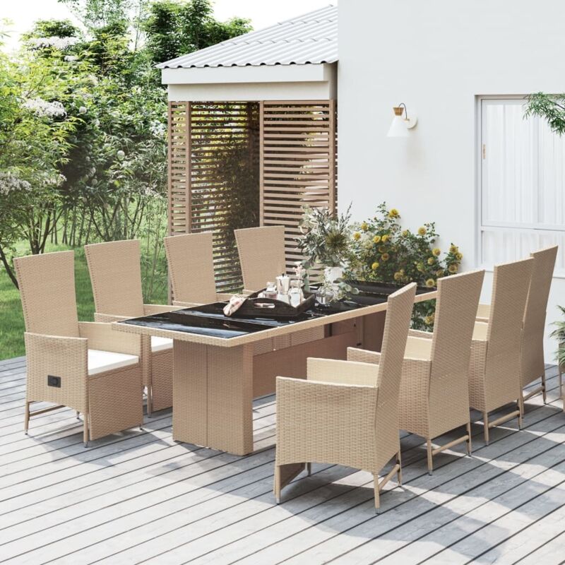 9-tlg. Garten-essgruppe Mit Kissen Beige Poly Rattan Vidaxl
