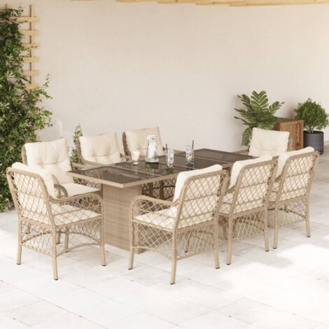 9-tlg. Garten-Essgruppe mit Kissen Beige Poly Rattan vidaXL