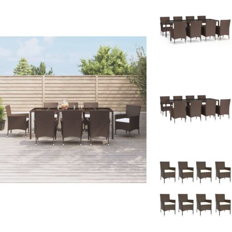 9-tlg. Garten-Essgruppe mit Kissen Braun Poly Rattan - Gartensessel - Gartentisch - Gartenmöbelset - Outdoor Möbel - Polyrattan Gartenmöbel