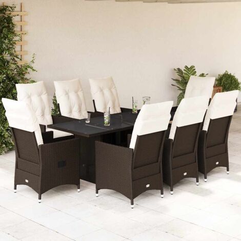 9-tlg. Garten-Essgruppe mit Kissen Braun Poly Rattan vidaXL