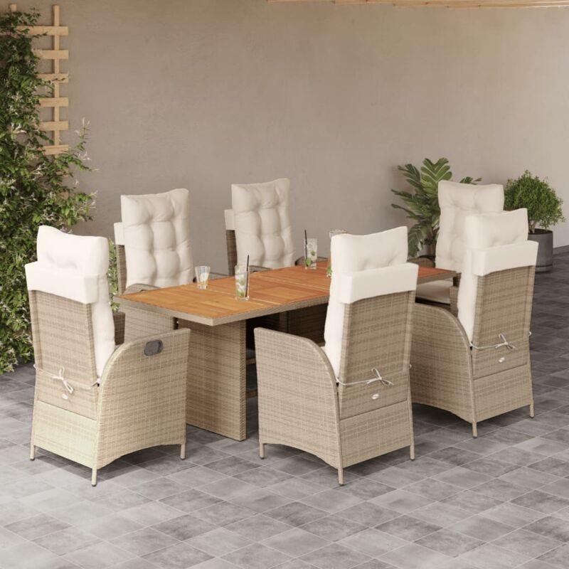 7-tlg. Garten-essgruppe Mit Kissen Beige Poly Rattan Vidaxl