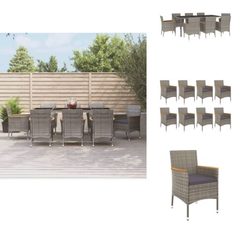 9-tlg. Garten-Essgruppe mit Kissen Grau Poly Rattan - Gartensessel - Gartentisch - Outdoor Möbel - Gartenmöbel Set - Polyrattan