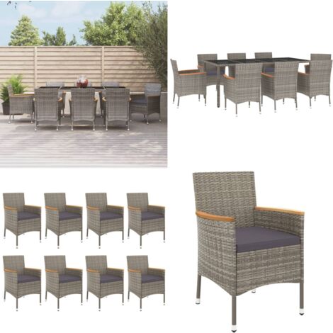 9-tlg. Garten-Essgruppe mit Kissen Grau Poly Rattan - Gartensessel - Gartentisch - Outdoor Möbel - Gartenmöbel Set - Polyrattan - Home & Living
