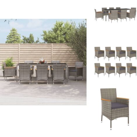 9-tlg. Garten-Essgruppe mit Kissen Grau Poly Rattan - Gartensessel - Gartentisch - Outdoor Möbel - Gartenmöbelset - Rattan Gartenmöbel