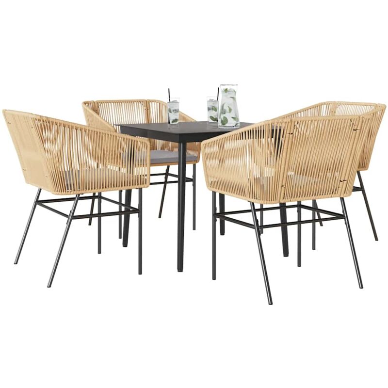 5-tlg. Garten-essgruppe Mit Kissen Braun Poly Rattan Glas - Vidaxl