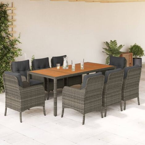 9-tlg. Garten-Essgruppe mit Kissen Grau Poly Rattan vidaXL