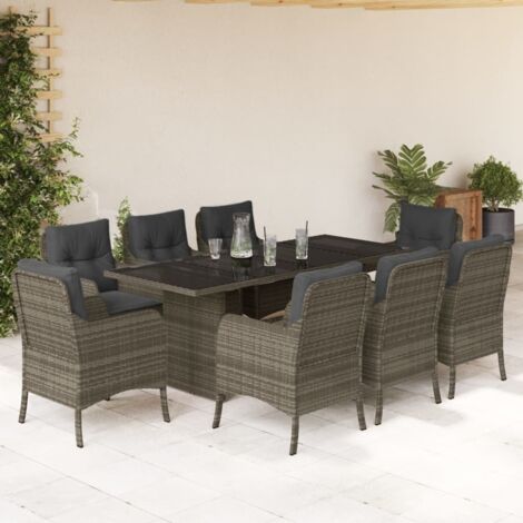 9-tlg. Garten-Essgruppe mit Kissen Grau Poly Rattan vidaXL