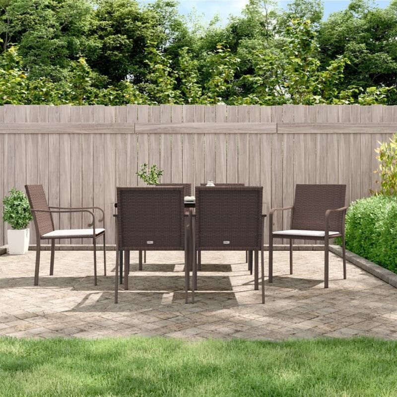 7-tlg. Garten-essgruppe Mit Kissen Poly Rattan Und Stahl - Vidaxl