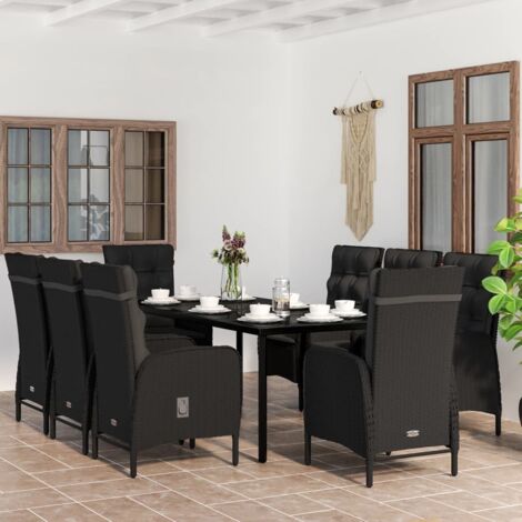 9-tlg. Garten-Essgruppe mit Kissen Schwarz