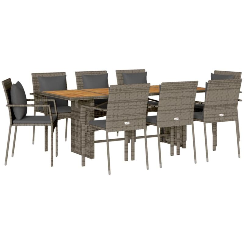 9-tlg. Garten-essgruppe Mit Kissen Grau Poly Rattan Vidaxl