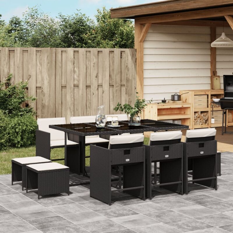11-tlg. Garten-essgruppe Mit Kissen Schwarz Poly Rattan - Vidaxl