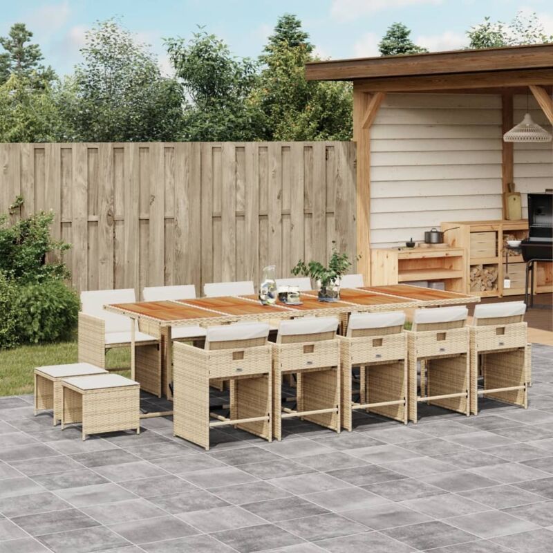 15-tlg. Garten-essgruppe Mit Kissen Beige Poly Rattan Vidaxl