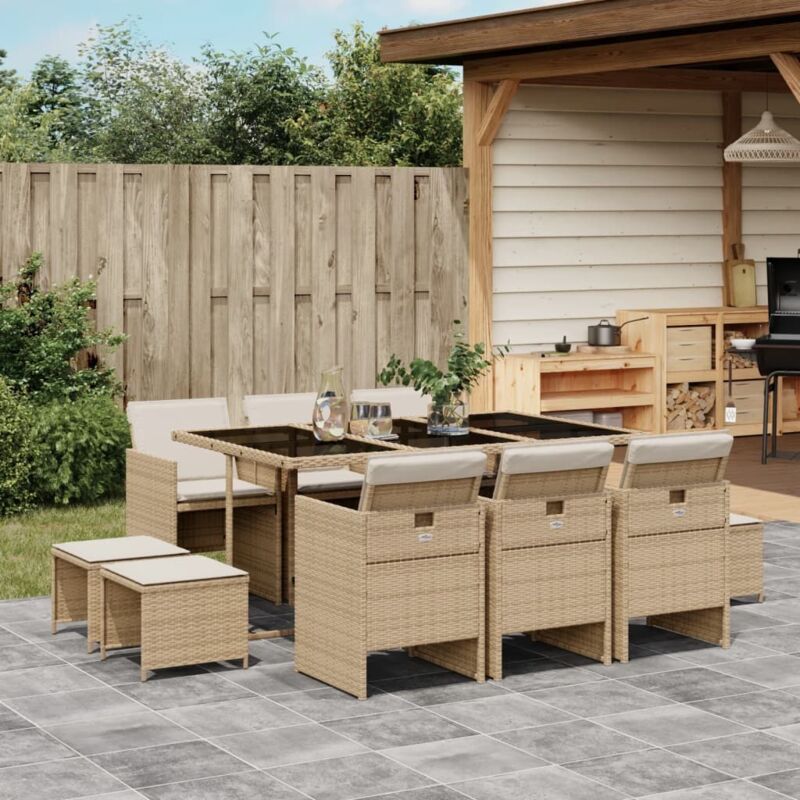 11-tlg. Garten-essgruppe Mit Kissen Beige Poly Rattan - Vidaxl