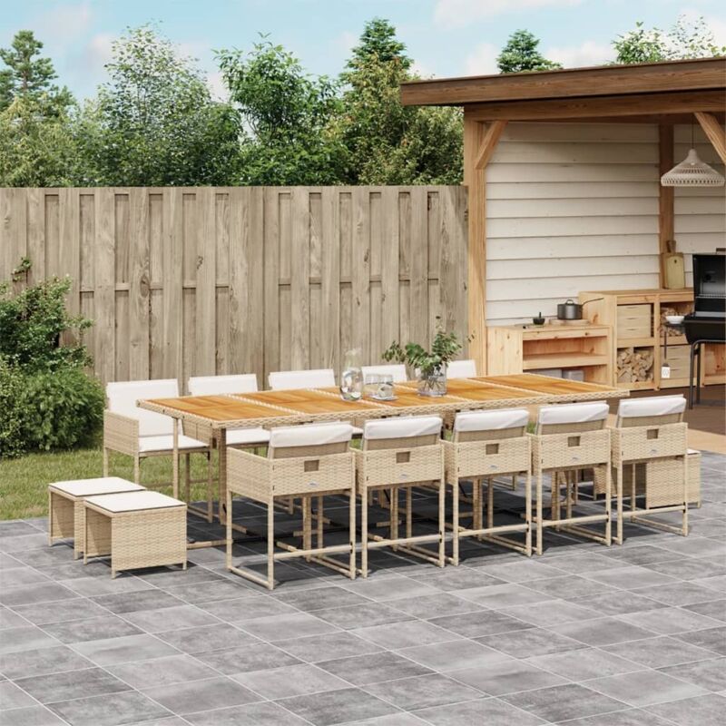 15-tlg. Garten-essgruppe Mit Kissen Beige Poly Rattan Vidaxl